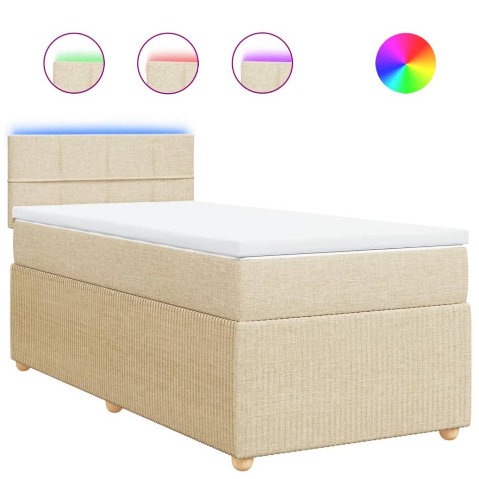 Cama box spring con colchón tela color crema 90x190