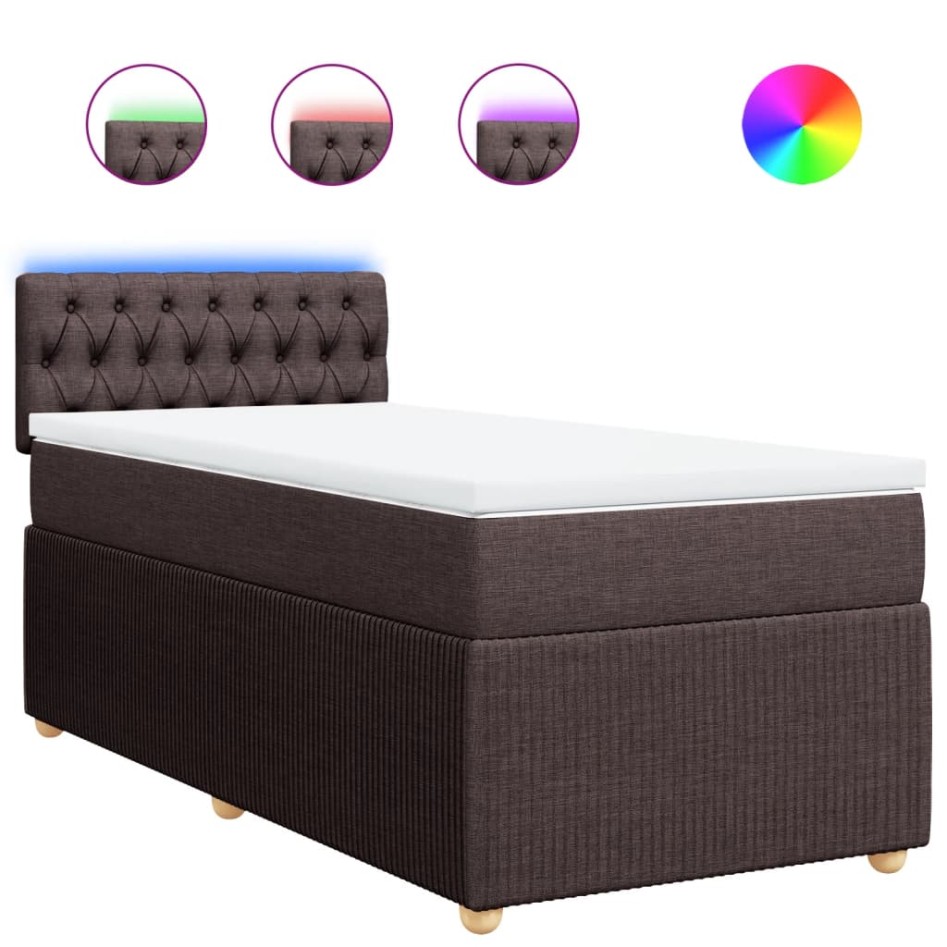 Cama box spring con colchón tela marrón oscuro 90x190