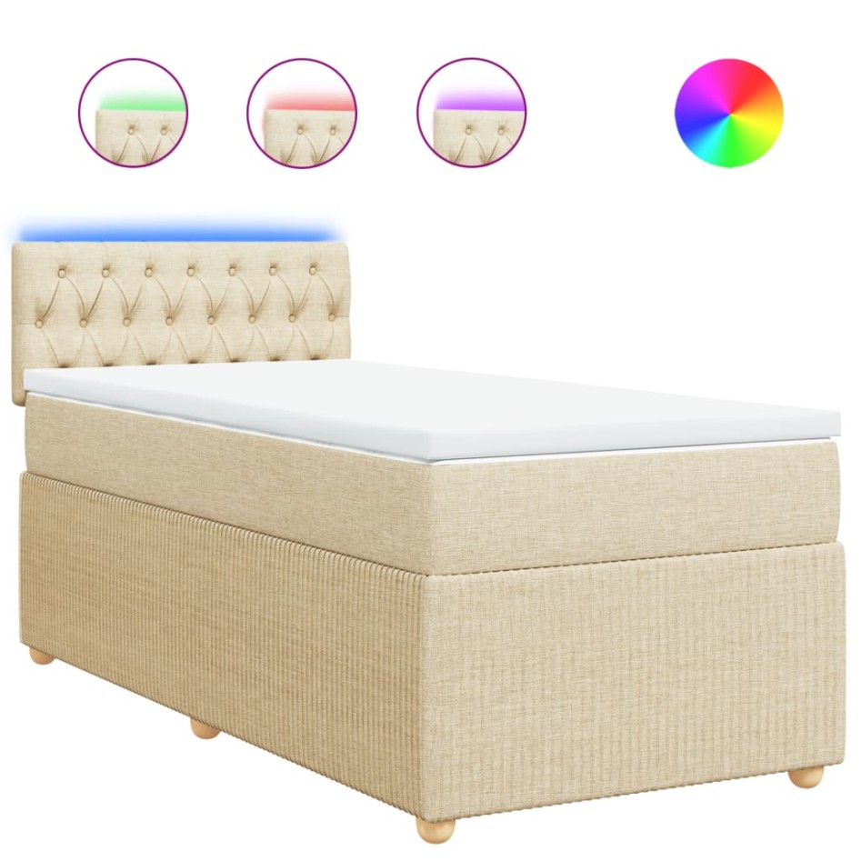 Cama box spring con colchón tela color crema 90x190