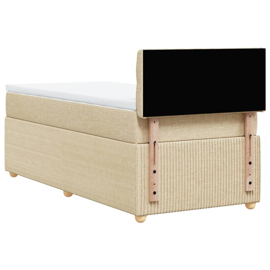 Cama box spring con colchón tela color crema 90x190