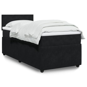 Cama box spring con colchón cuero sintético negro 90x190