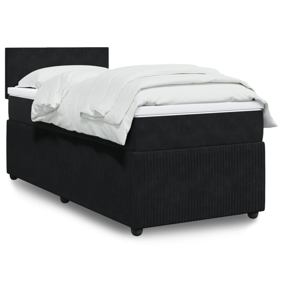Cama box spring con colchón cuero sintético negro 90x190