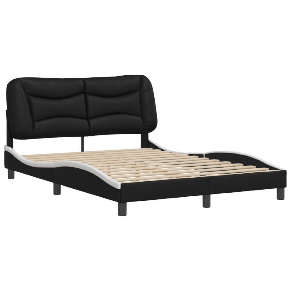 Estructura cama cabecero cuero sintético negro blanco