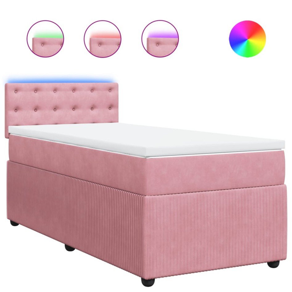 Cama box spring con colchón terciopelo rosa 90x190
