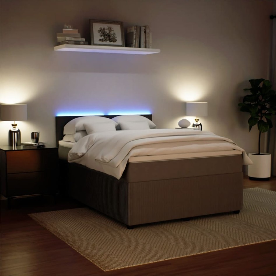 Cama box spring con colchón terciopelo gris claro 160x200