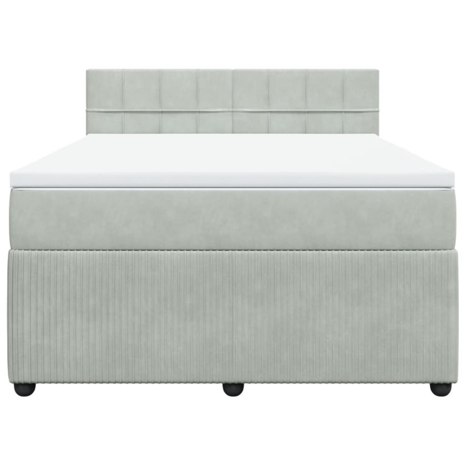 Cama box spring con colchón terciopelo gris claro 160x200