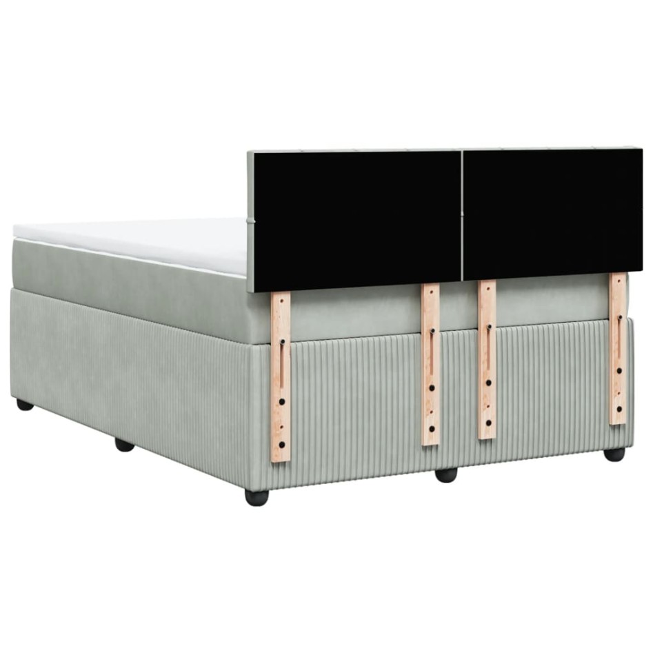 Cama box spring con colchón terciopelo gris claro 160x200