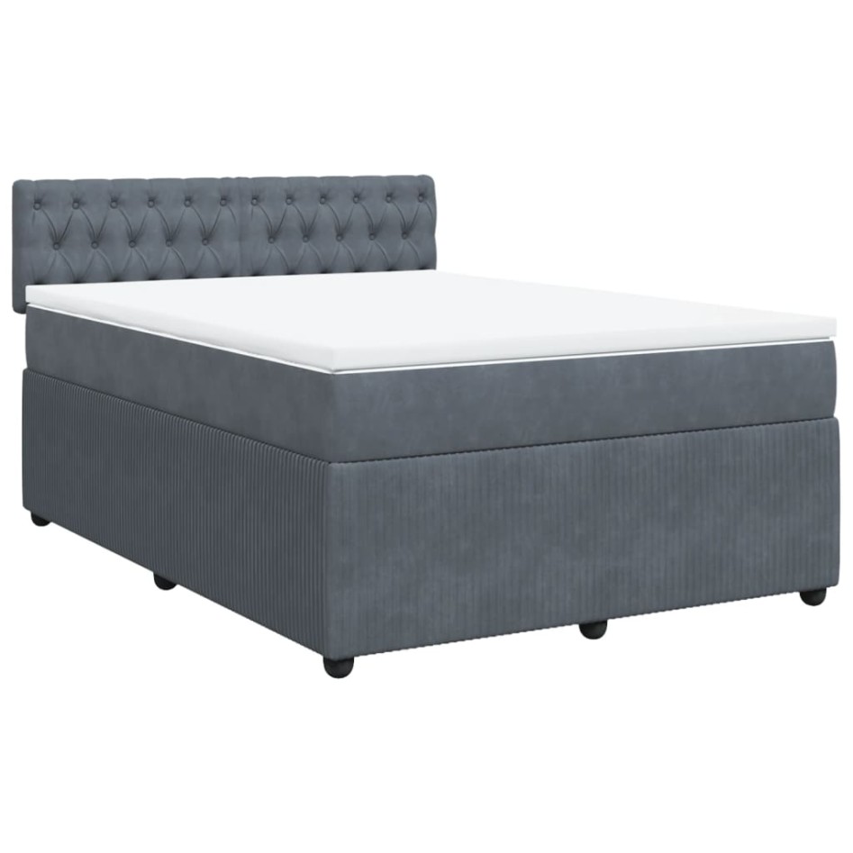 Cama box spring con colchón terciopelo gris oscuro 160x200