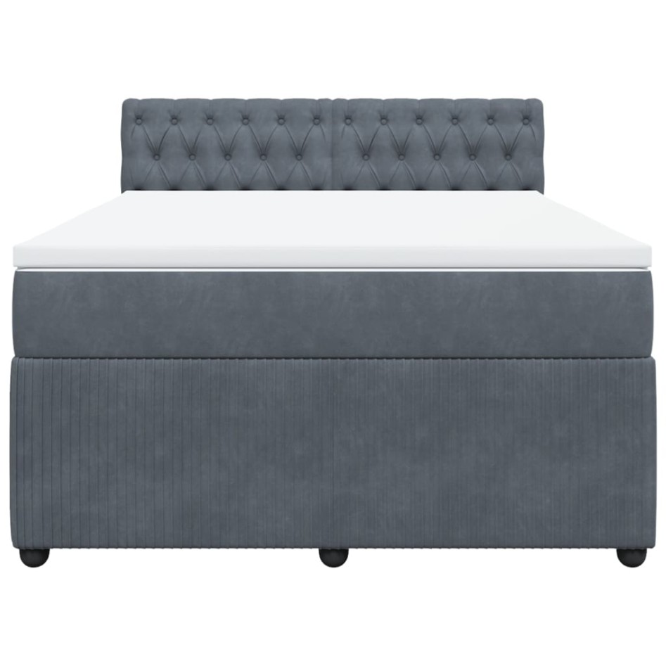 Cama box spring con colchón terciopelo gris oscuro 160x200