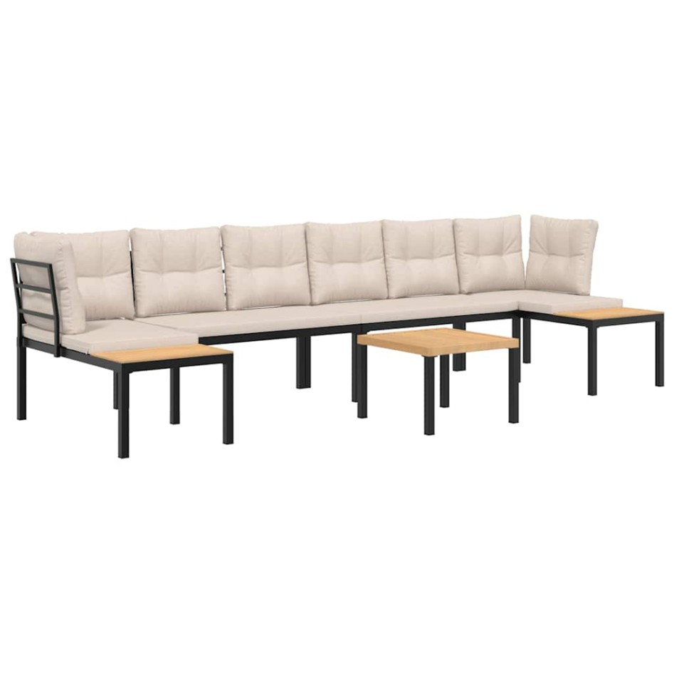 Set sofás jardín y cojines 5 pzas acero recubierto polvo