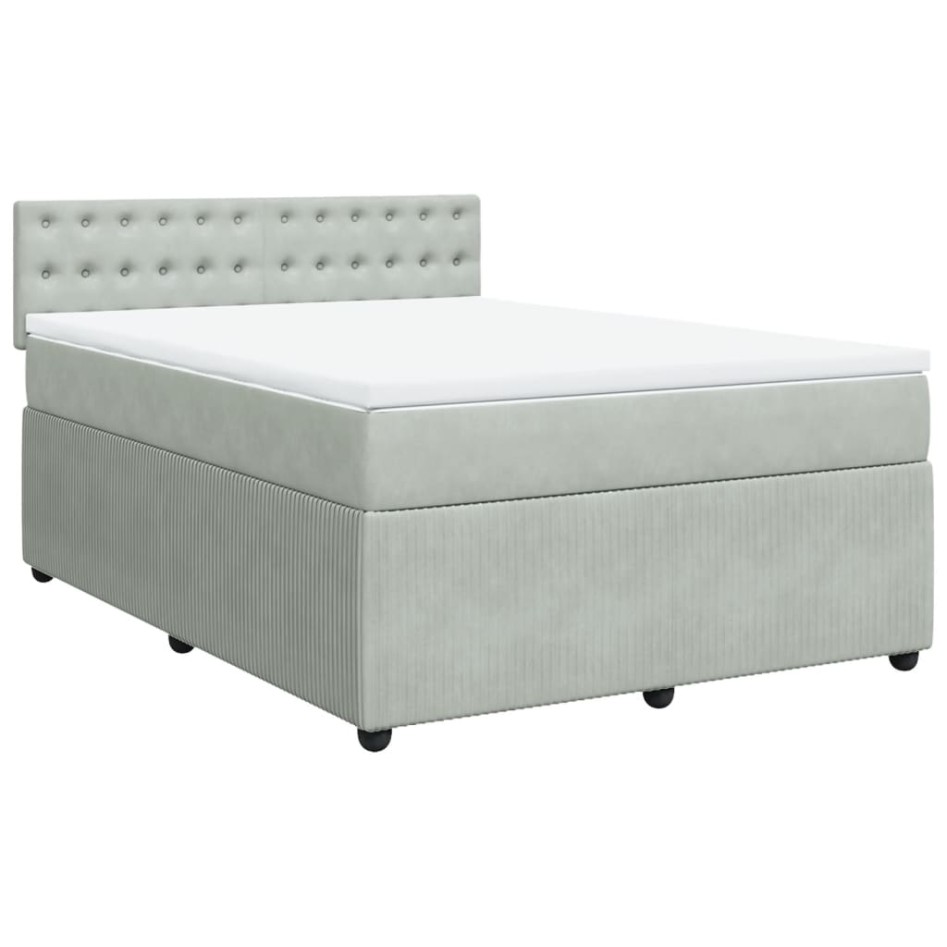 Cama box spring con colchón terciopelo gris claro 160x200