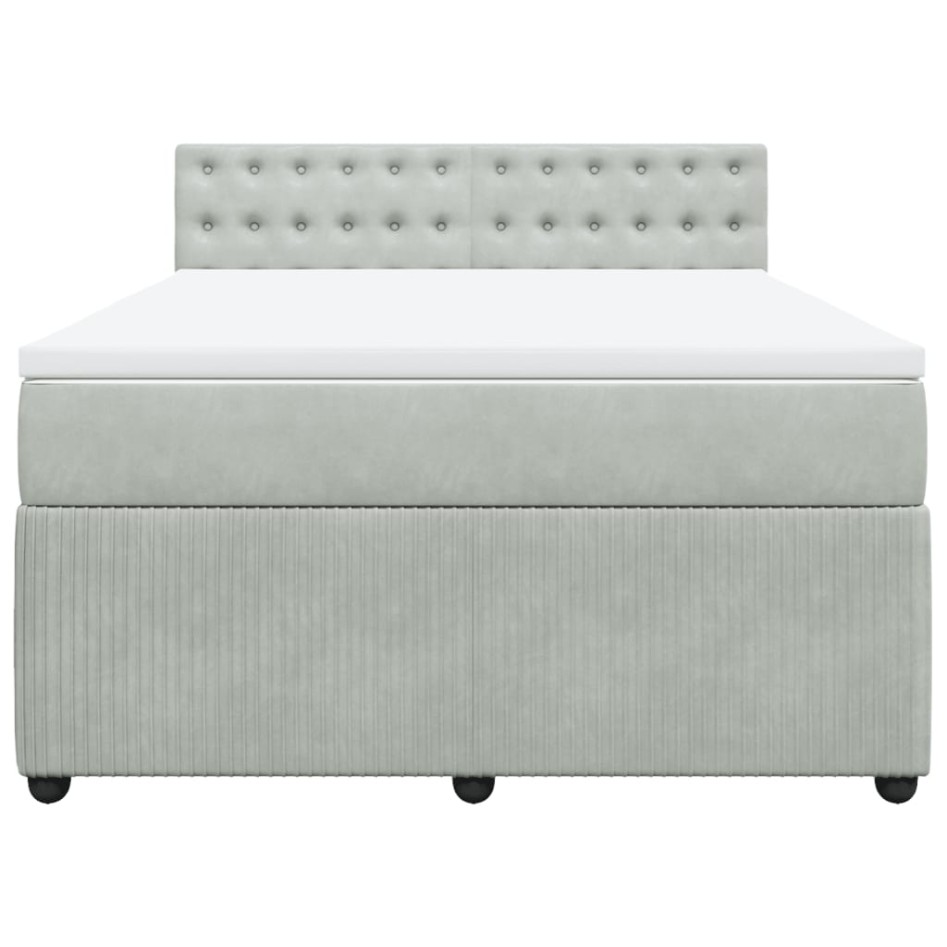 Cama box spring con colchón terciopelo gris claro 160x200