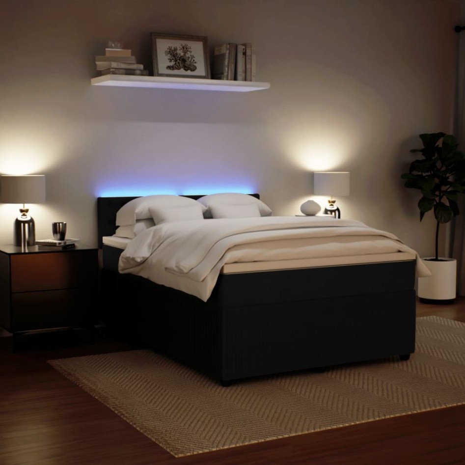 Cama box spring con colchón terciopelo negro 160x200