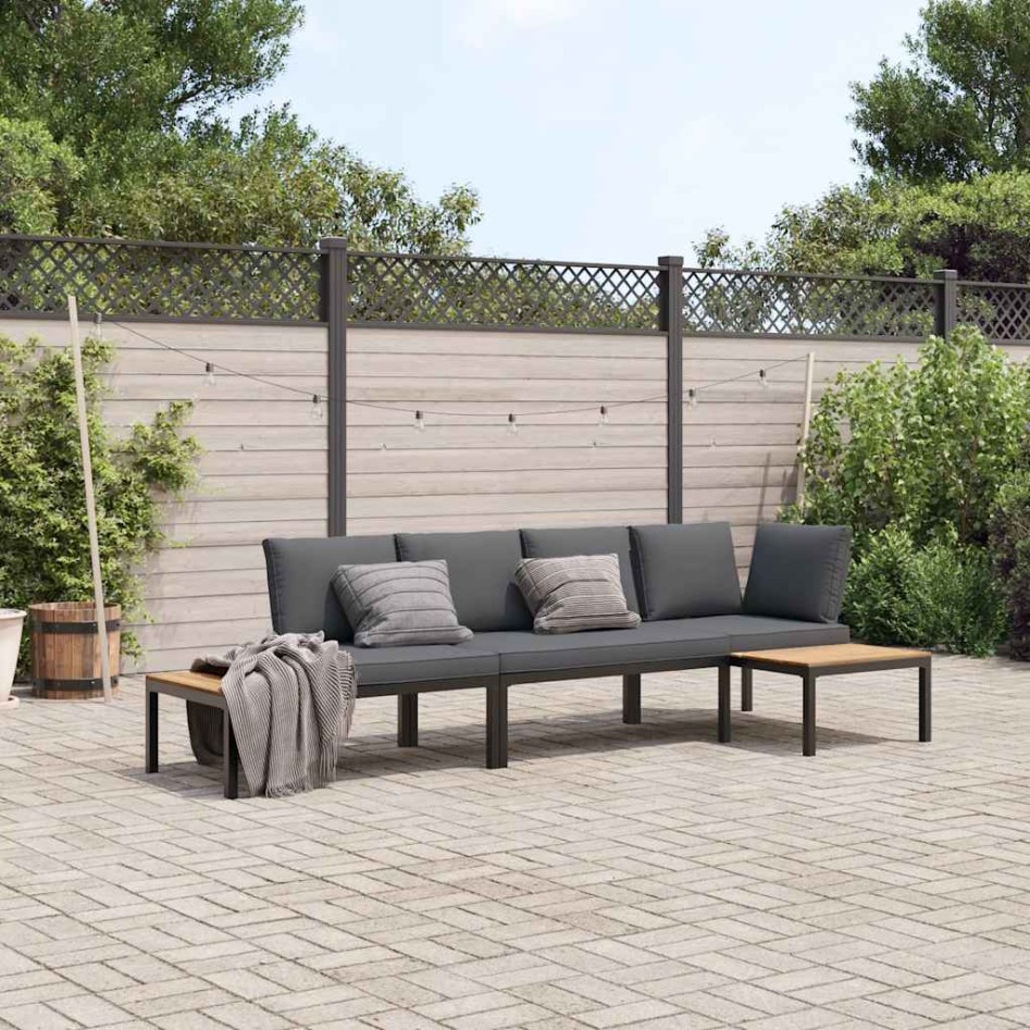 Set de sofás de jardín con cojines 3 piezas aluminio