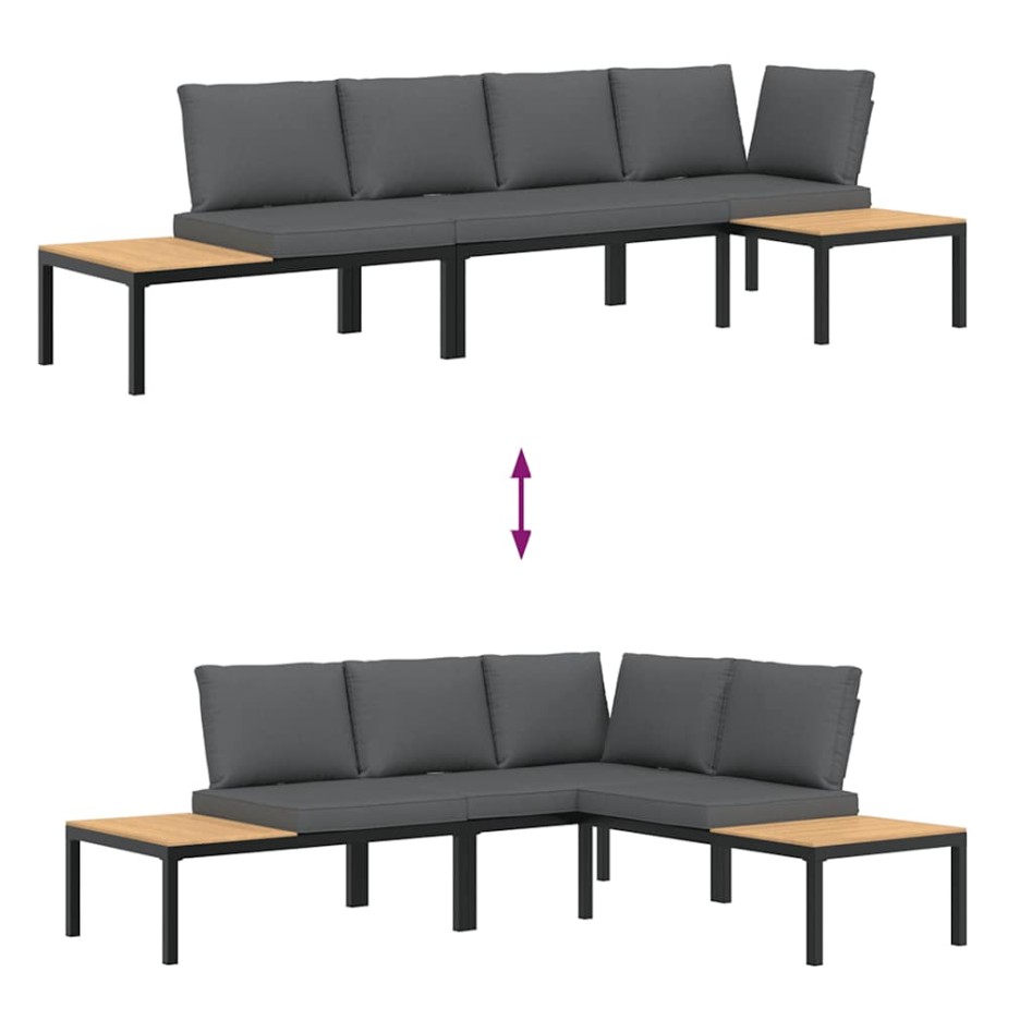 Set de sofás de jardín con cojines 3 piezas aluminio