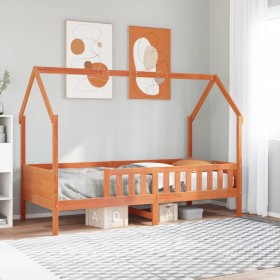 Cama con forma de casa de niños madera maciza marrón 90x190