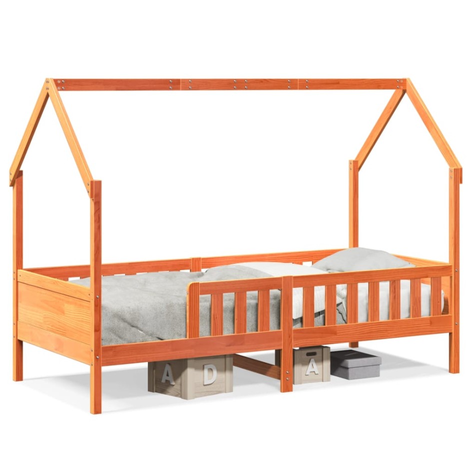 Cama con forma de casa de niños madera maciza marrón 90x190