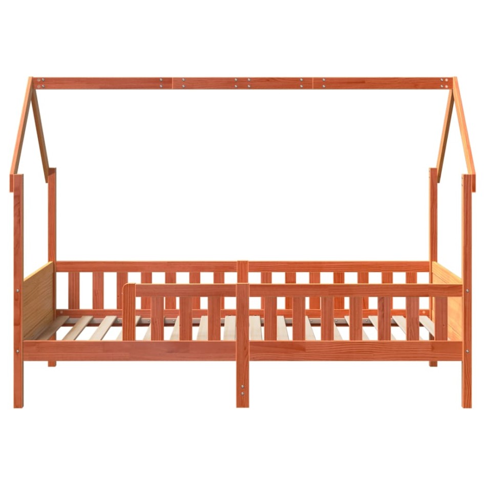 Cama con forma de casa de niños madera maciza marrón 90x190