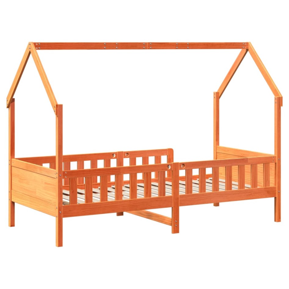 Cama con forma de casa de niños madera maciza marrón 90x190