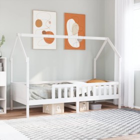 Cama con forma de casa de niños madera maciza blanca 90x200