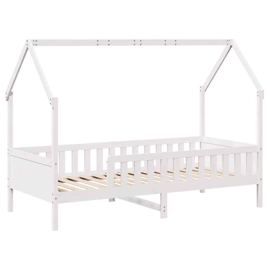 Cama con forma de casa de niños madera maciza blanca 90x200