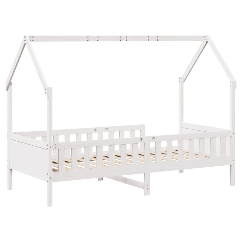 Cama con forma de casa de niños madera maciza blanca 90x200