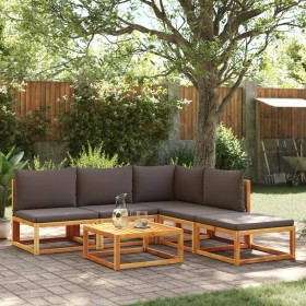 Set de sofás de jardín con cojines 6 pzas madera maciza