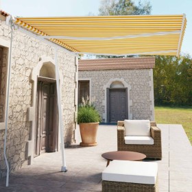 Toldo de pie manual retráctil amarillo y blanco 350x250