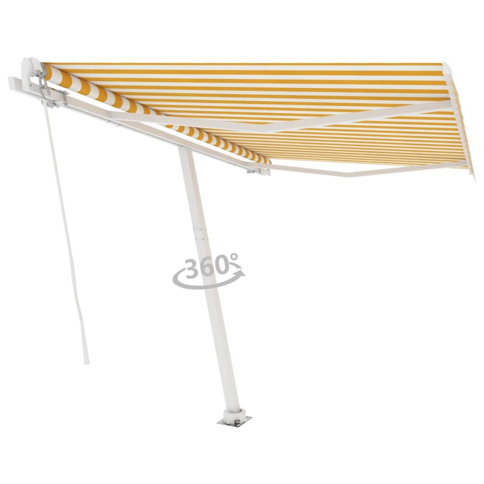 Toldo de pie manual retráctil amarillo y blanco 350x250