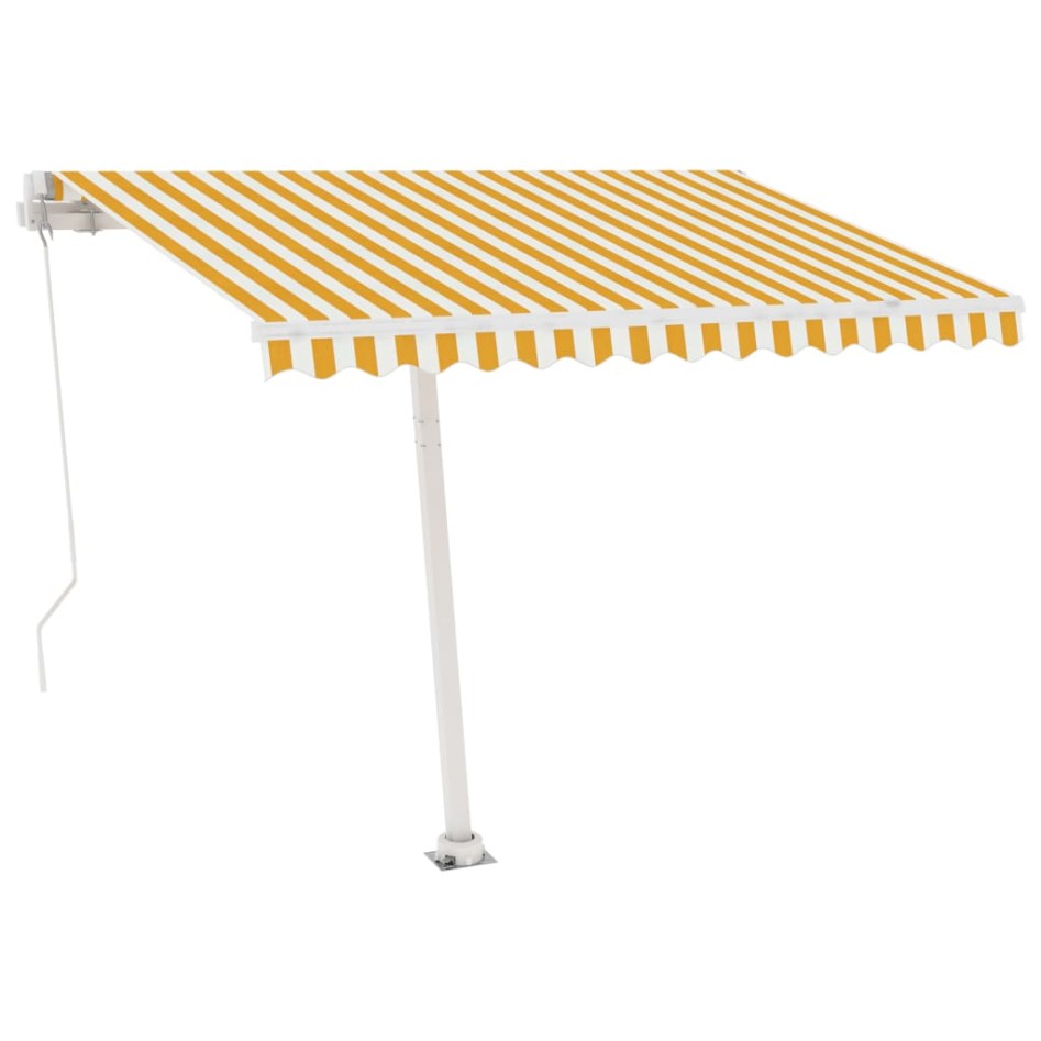 Toldo de pie manual retráctil amarillo y blanco 350x250