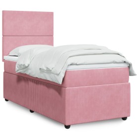 Cama box spring con colchón terciopelo rosa 100x200