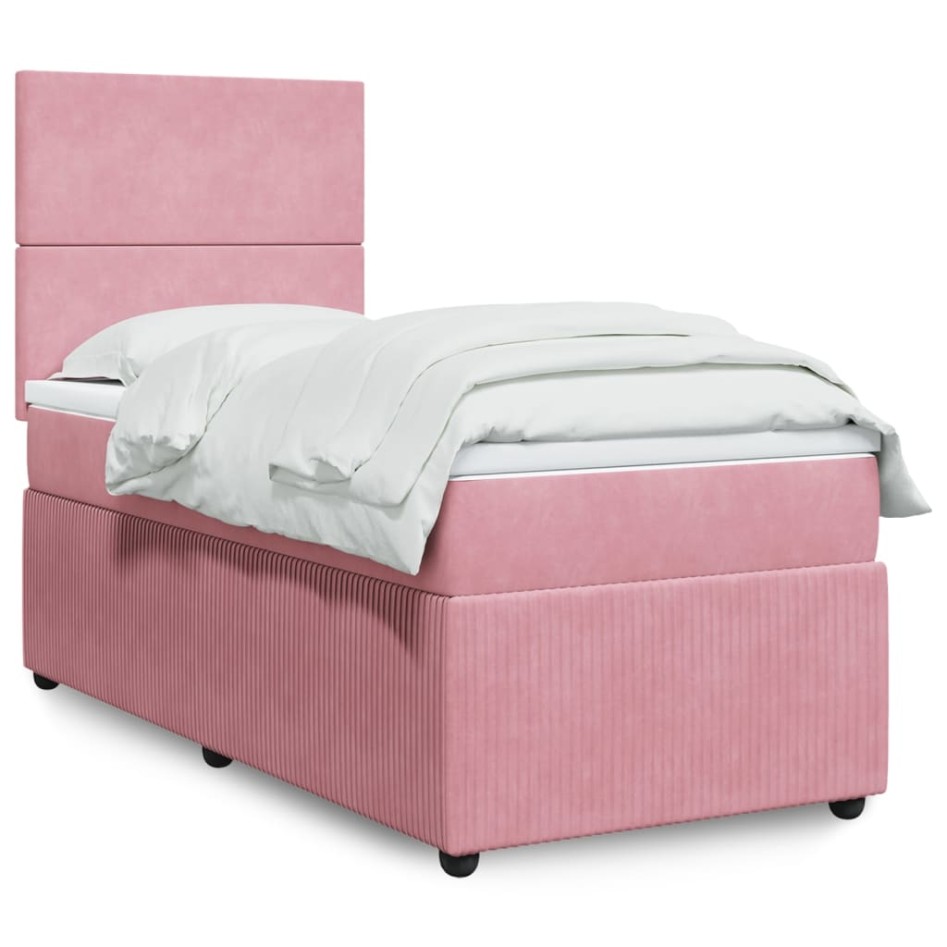 Cama box spring con colchón terciopelo rosa 100x200