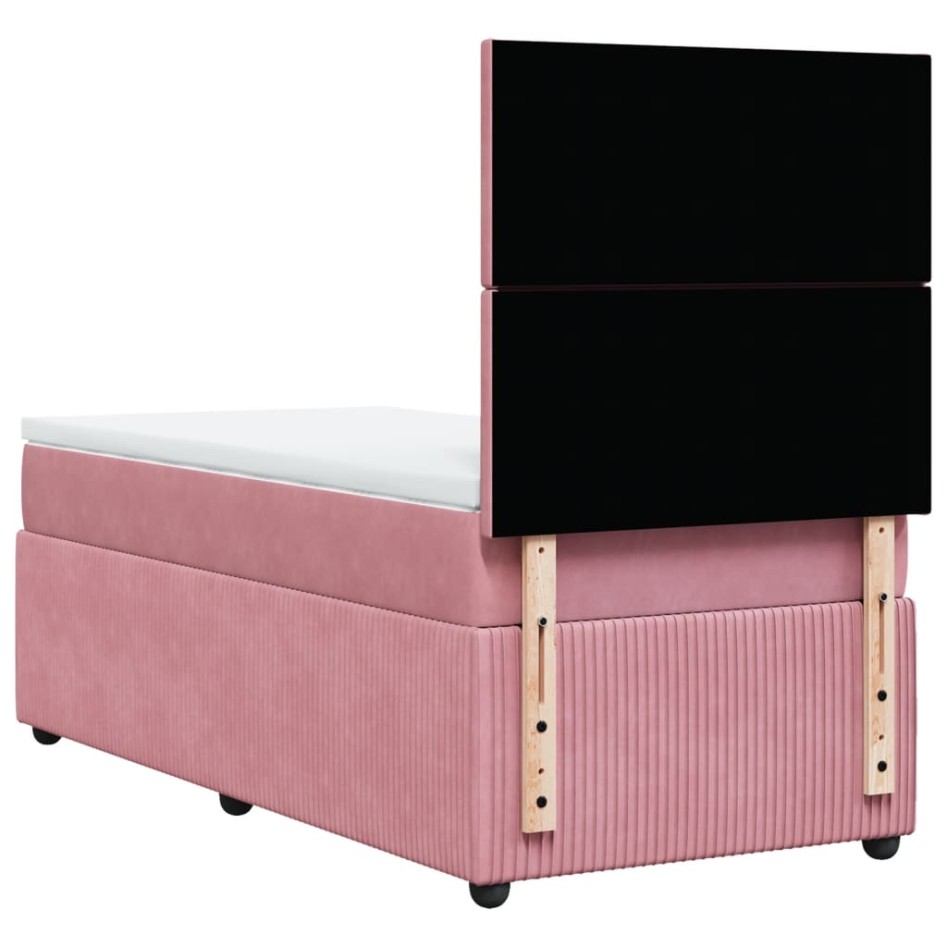 Cama box spring con colchón terciopelo rosa 100x200