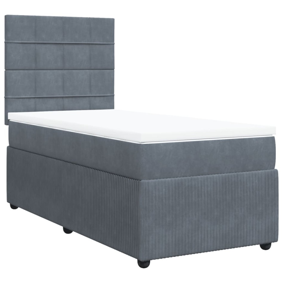 Cama box spring con colchón terciopelo gris oscuro 100x200
