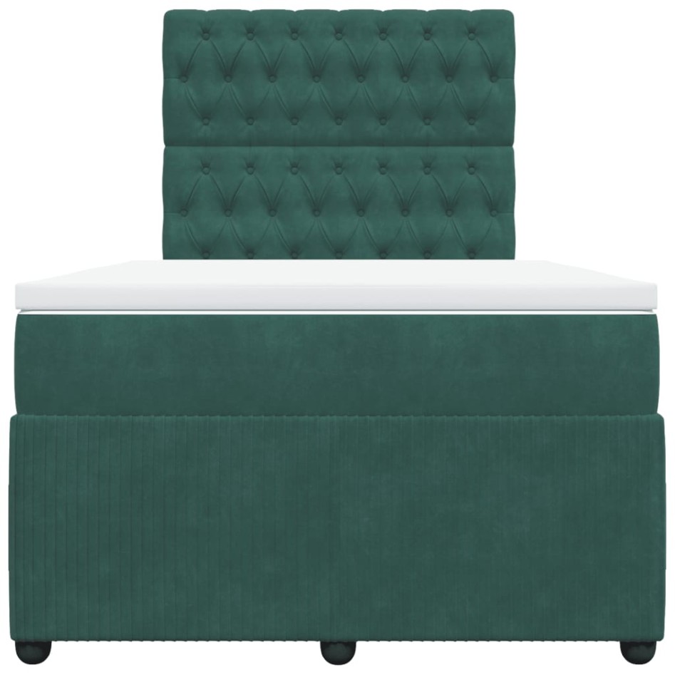 Cama box spring con colchón terciopelo verde oscuro 120x200