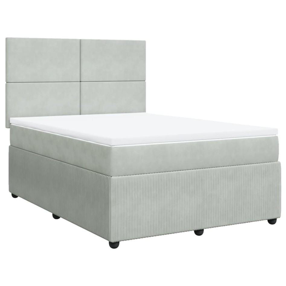 Cama box spring con colchón terciopelo gris claro 140x200