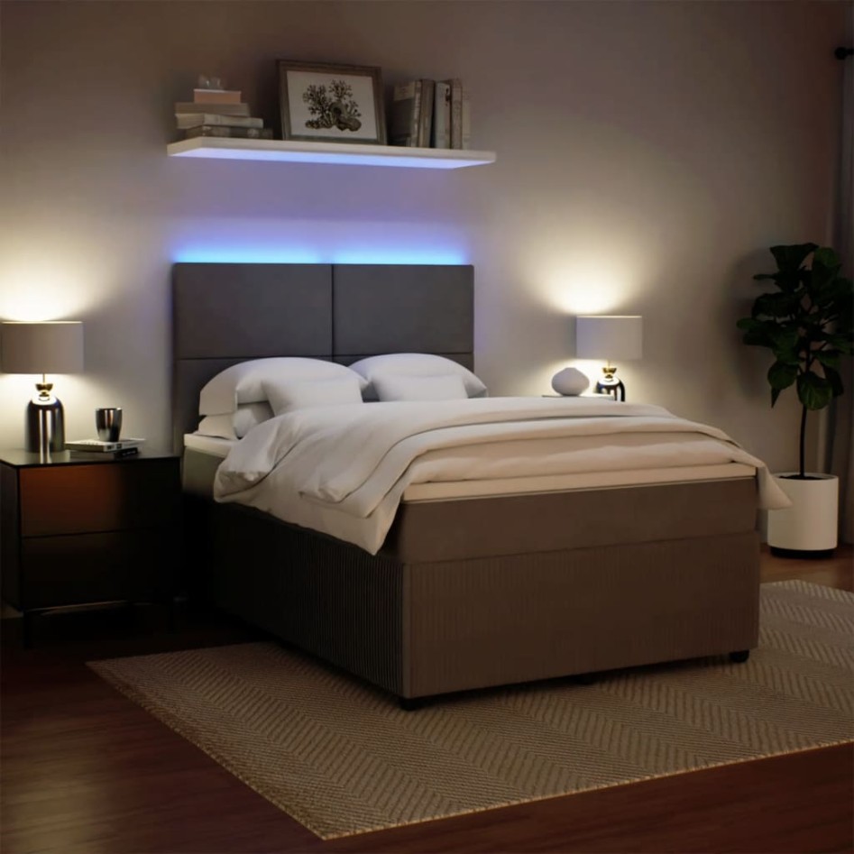 Cama box spring con colchón terciopelo gris claro 140x200