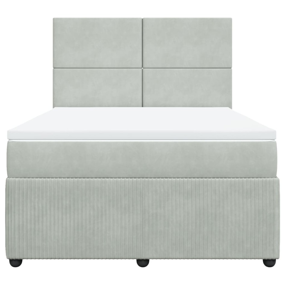 Cama box spring con colchón terciopelo gris claro 140x200