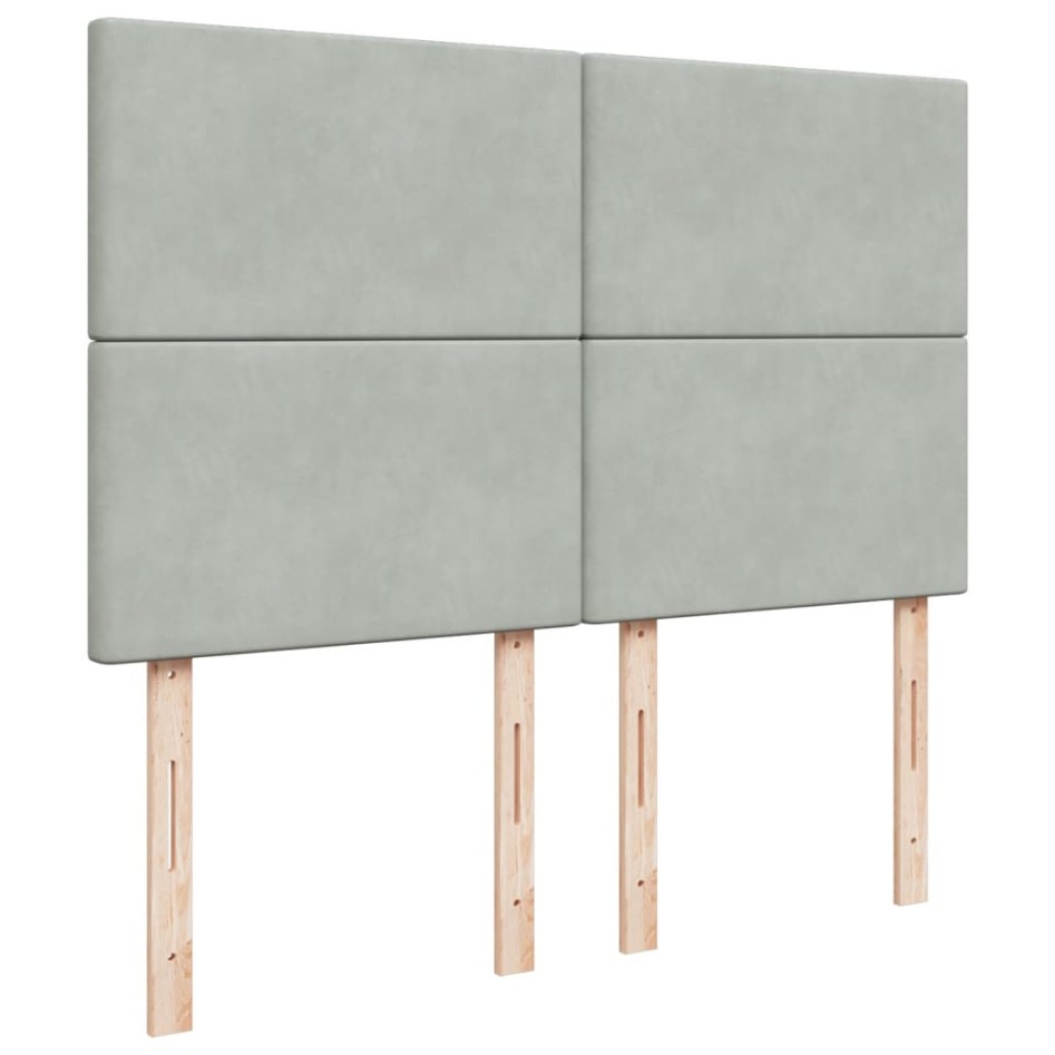 Cama box spring con colchón terciopelo gris claro 140x200