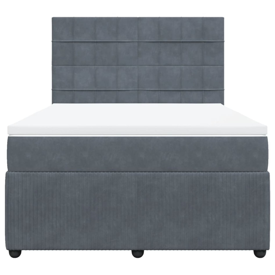 Cama box spring con colchón terciopelo gris oscuro 140x200