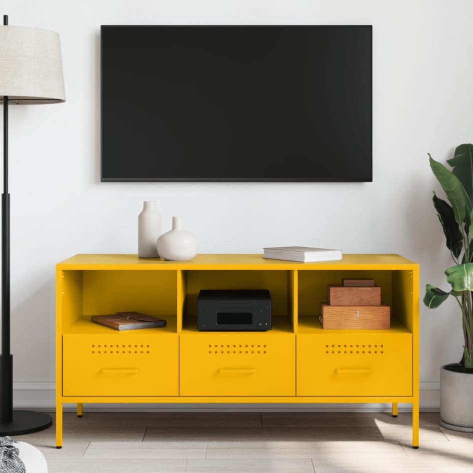 Mueble para TV acero amarillo mostaza 100,5x39x50,5