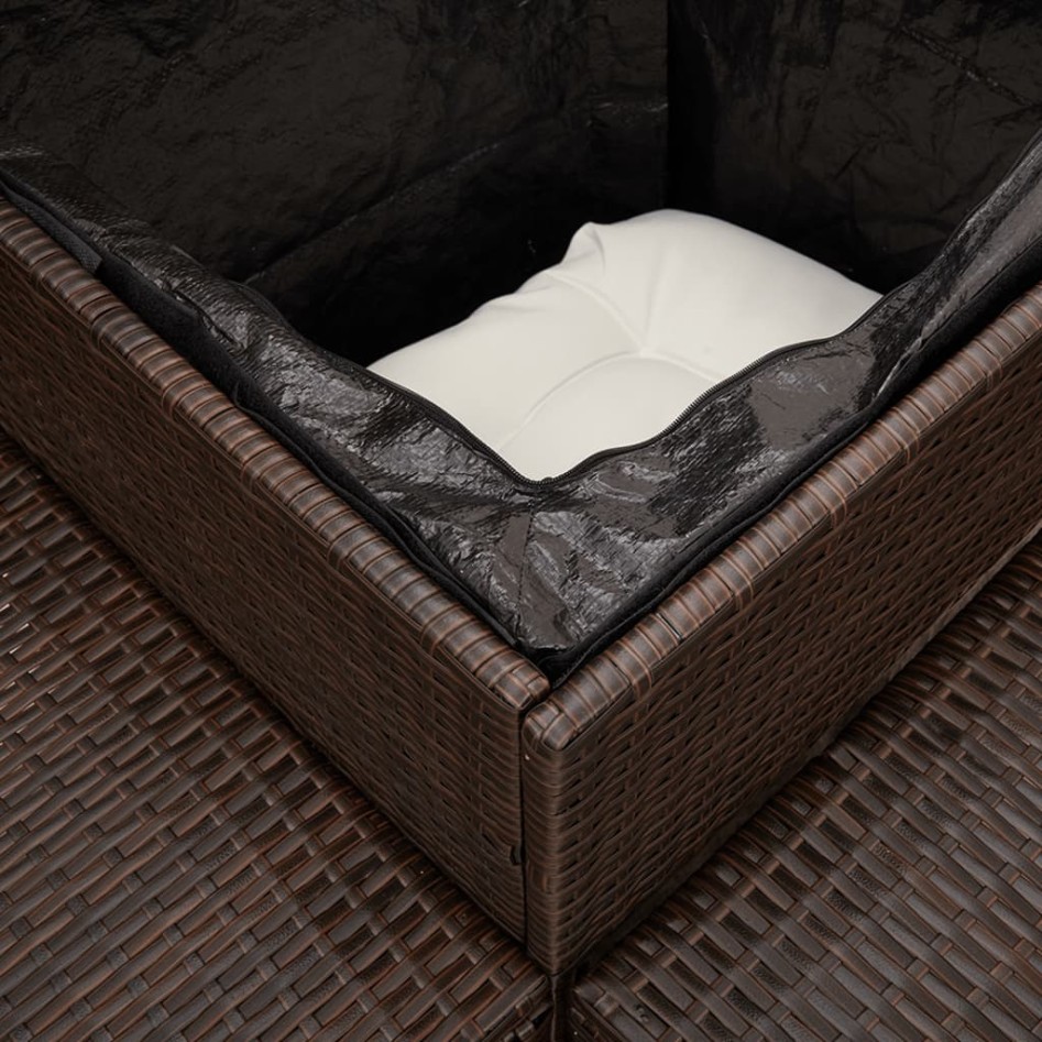 Sofá de jardín en forma de L con mesa y cojines ratán PE