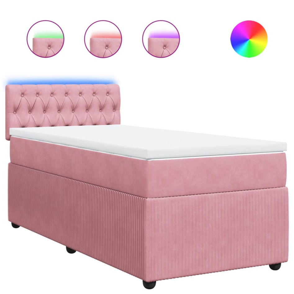 Cama box spring con colchón terciopelo rosa 90x190