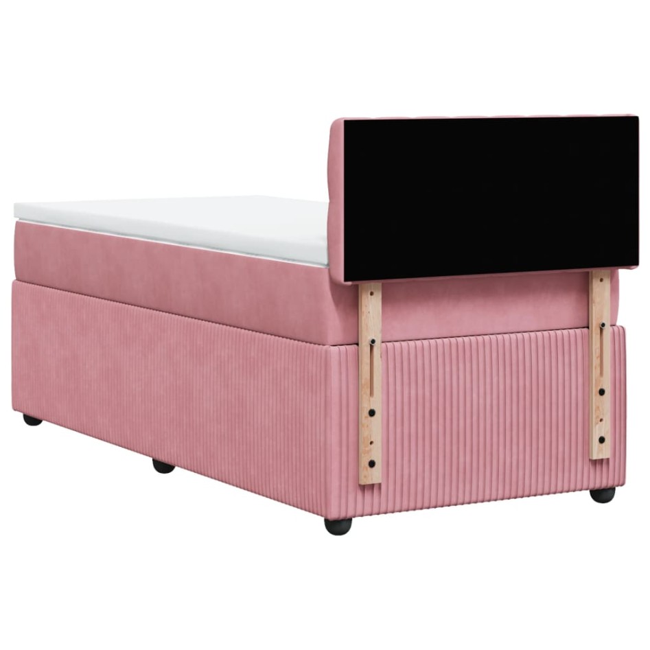 Cama box spring con colchón terciopelo rosa 90x190