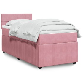Cama box spring con colchón terciopelo rosa 90x190