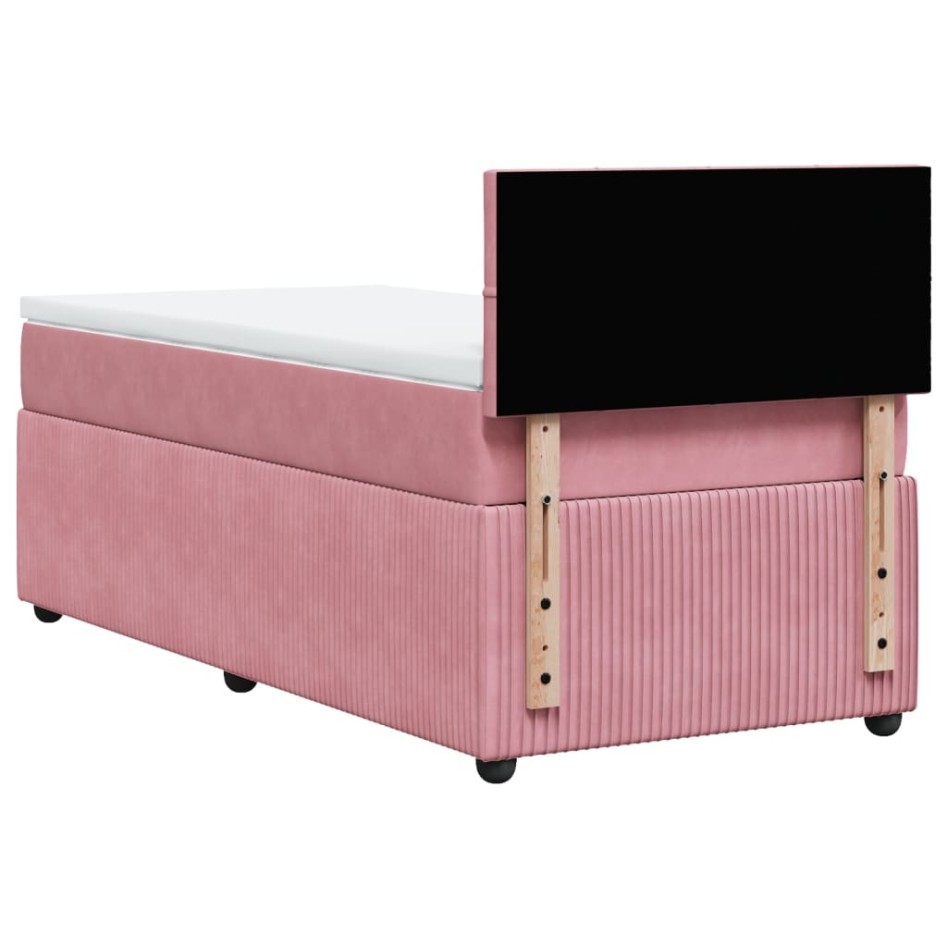Cama box spring con colchón terciopelo rosa 90x190