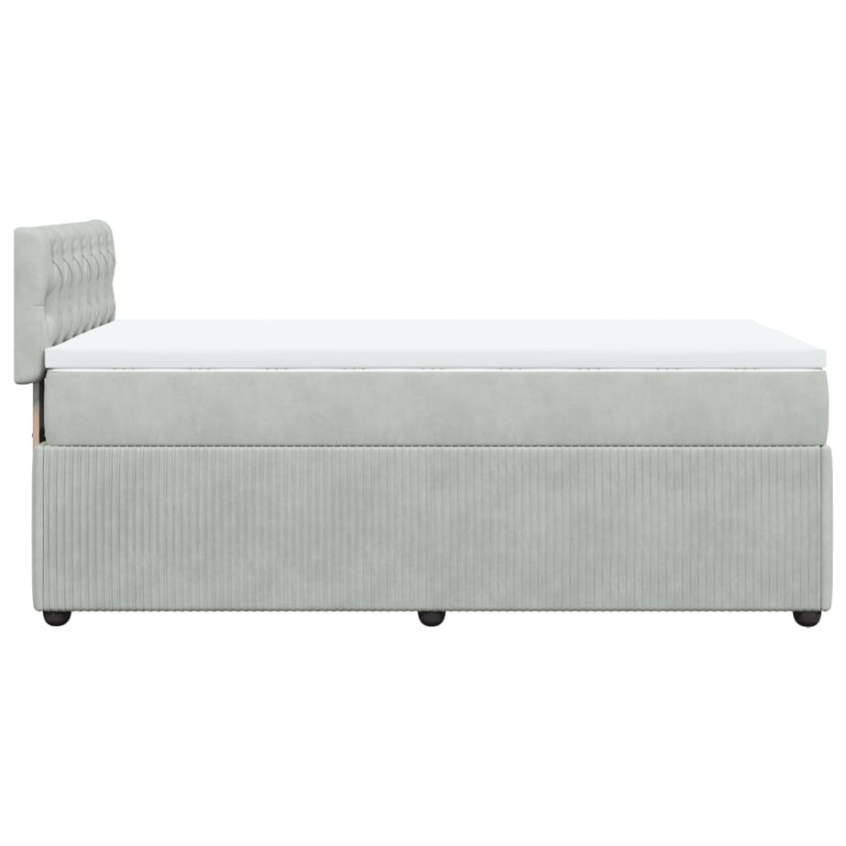 Cama box spring con colchón terciopelo gris claro 90x190