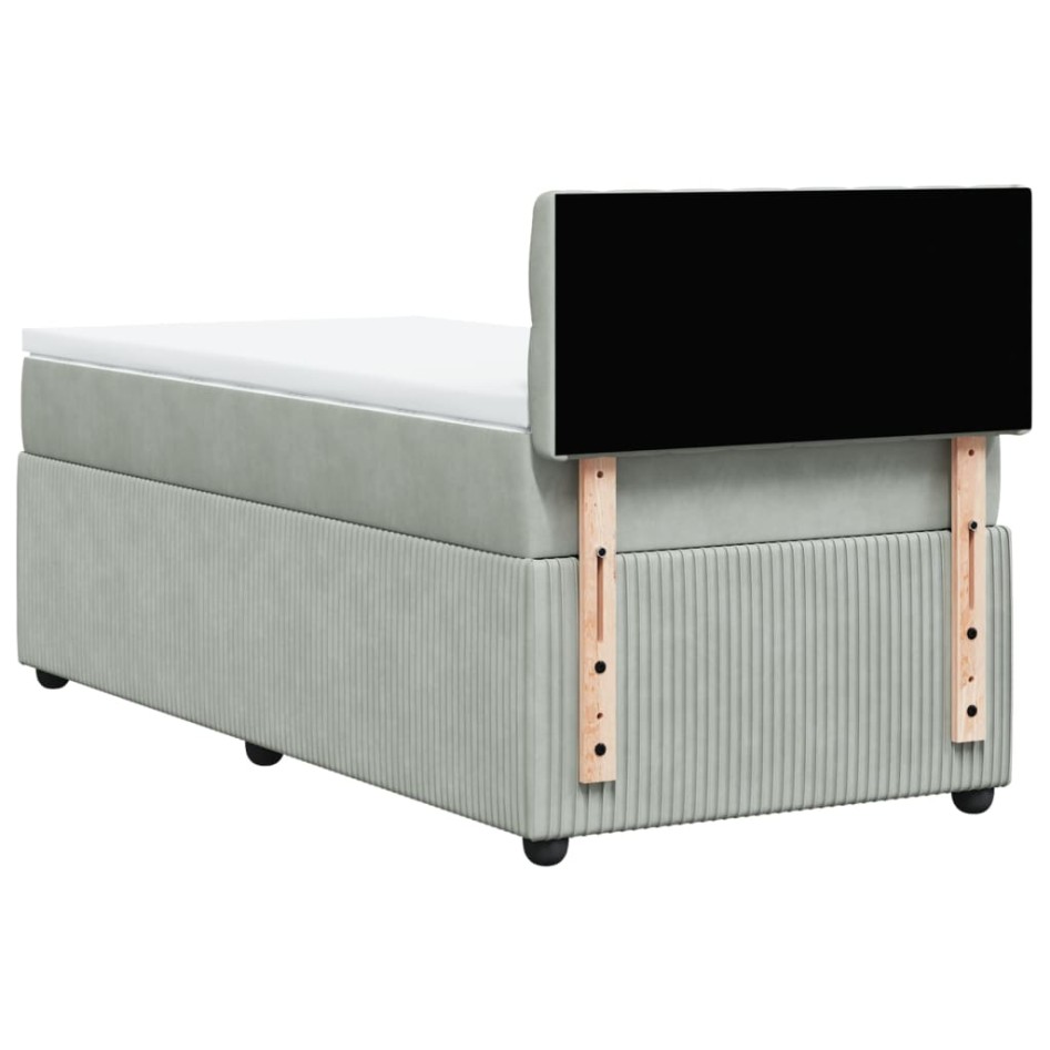 Cama box spring con colchón terciopelo gris claro 90x190