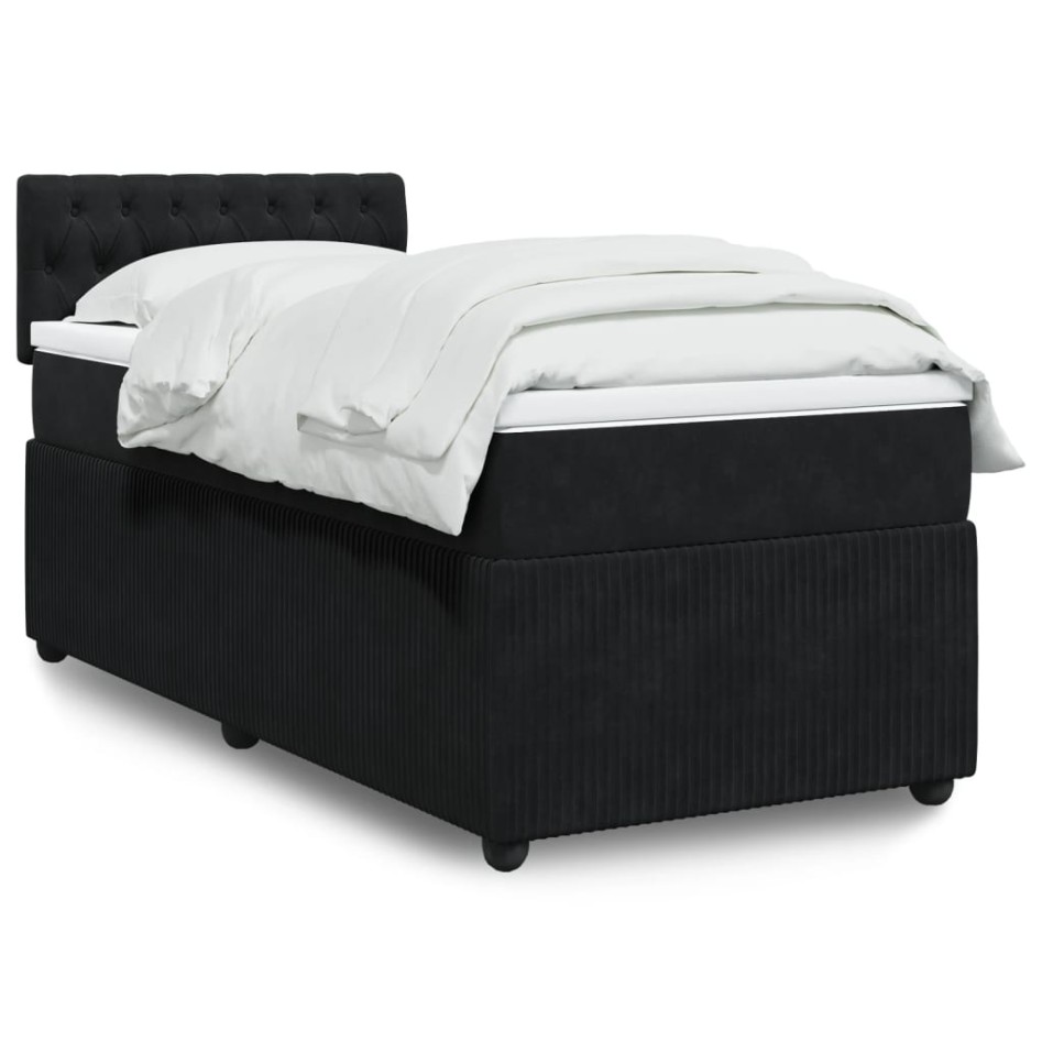 Cama box spring con colchón terciopelo negro 90x200