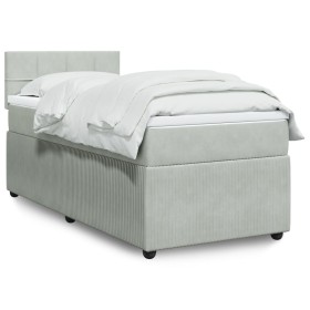Cama box spring con colchón terciopelo gris claro 90x190